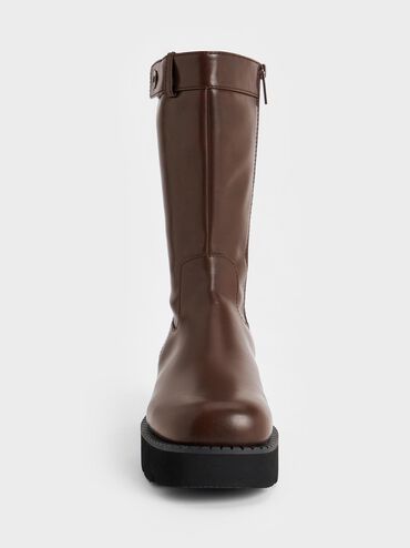 Side-Zip Lug-Sole Calf Boots, Dark Brown, hi-res