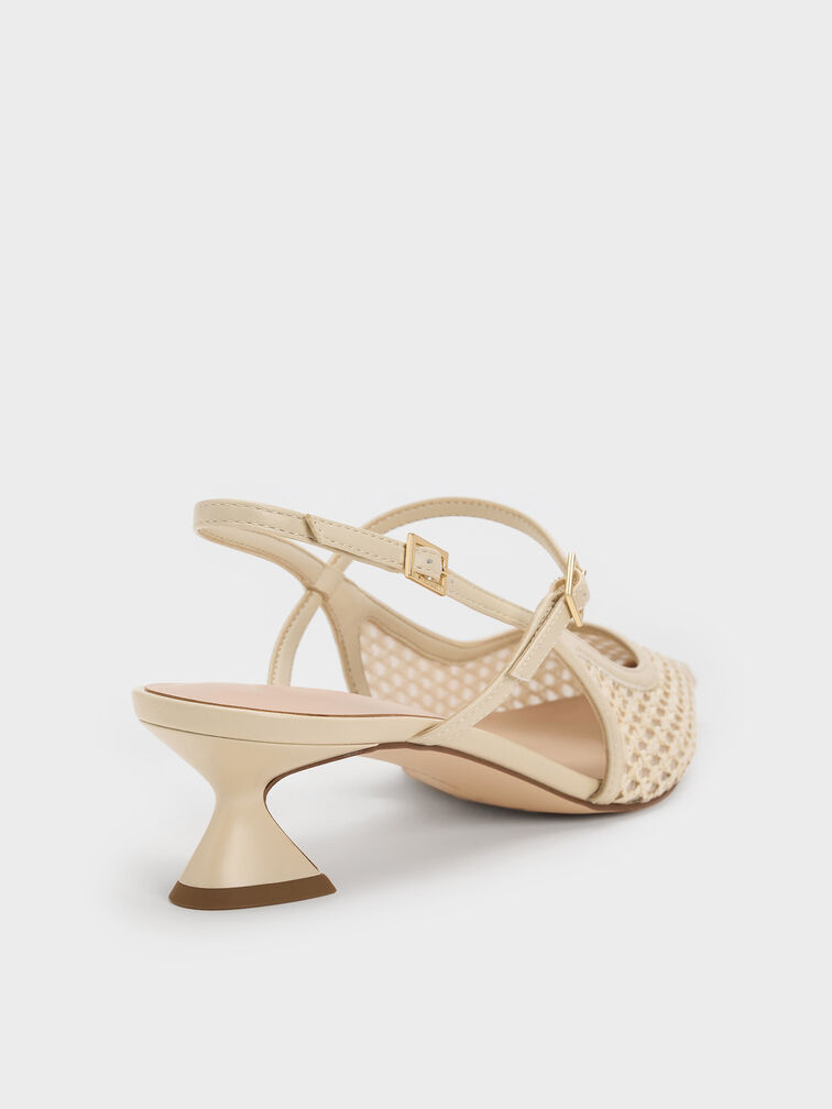 Slingpumps aus Raffia mit skulpturalem Absatz, Beige, hi-res
