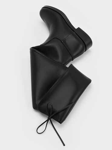 Fold-Over Back-Tie Thigh-High Boots, Black, hi-res