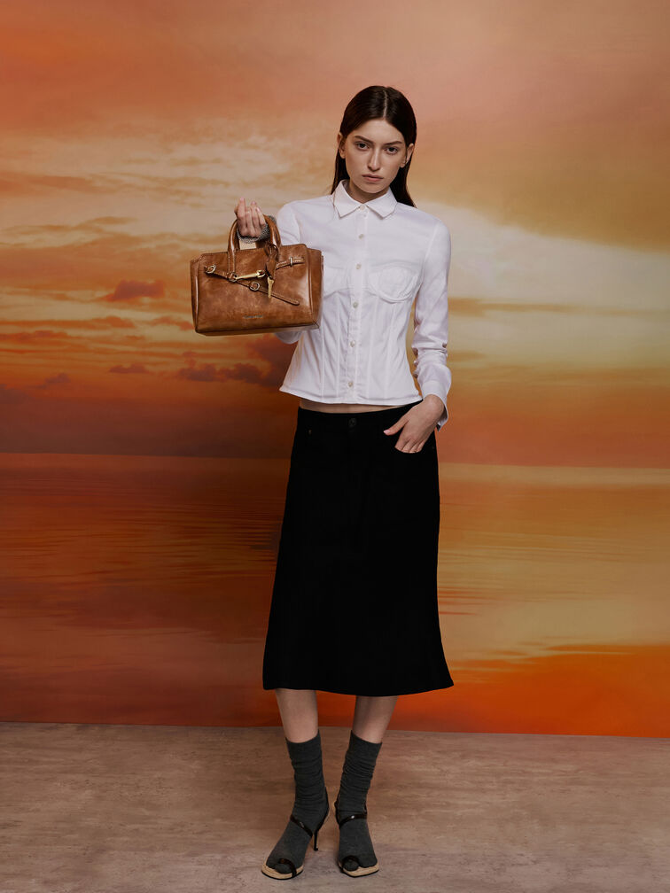 Borsa tote mini Delfina con cintura, Distressed Tan, hi-res