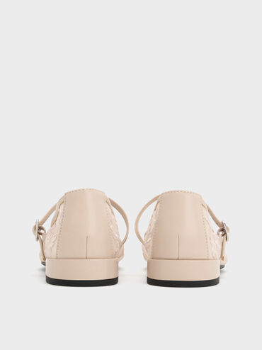 Gertrude Mary Janes aus Netzstoff mit Blumenstickerei, Nude, hi-res