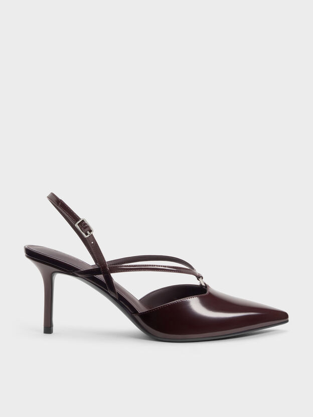 Escarpins slingback &agrave; brides en V, Bordeaux, hi-res