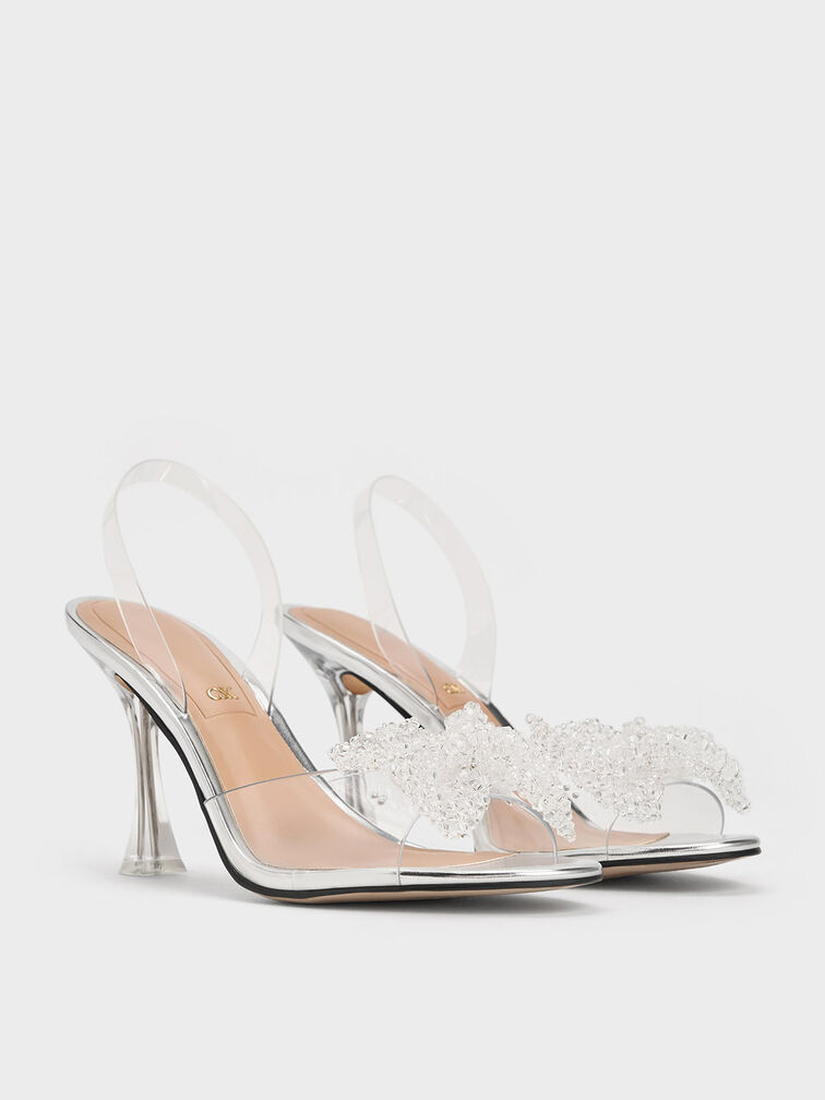 See-Through Beaded Bow Slingback Pumps