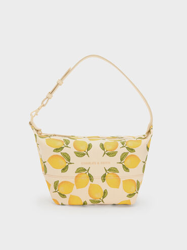 Amity Canvas Lemon-Print Hobo Bag, Butter Yellow, hi-res
