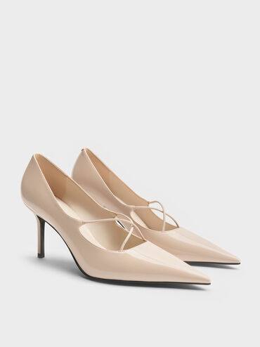 Patent Crossover Pointed Pumps, Nude, hi-res
