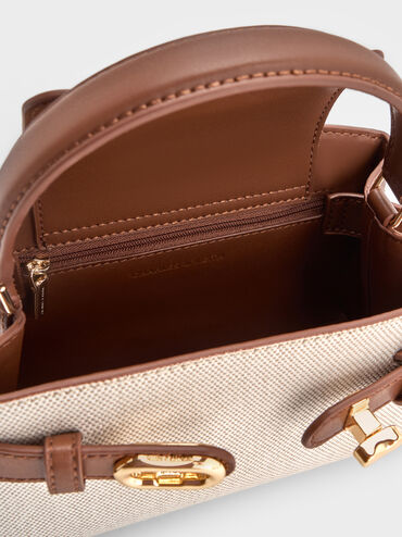 Sac &agrave; main en toile bicolore Aubrielle, Toile taupe, hi-res