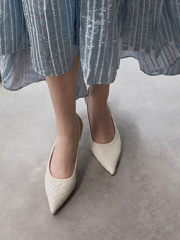 Bombas Slingback de bico fino tecido, Giz, hi-res