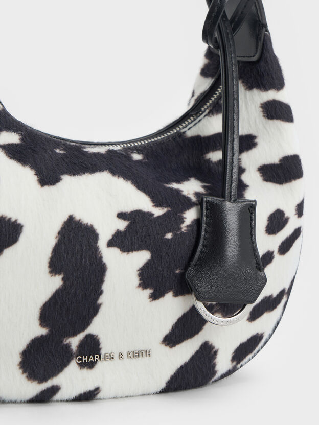 Vega Furry Cow-Print Hobo Bag, Multi, hi-res