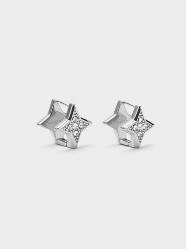 Everest Crystal Star Earrings, Silver, hi-res