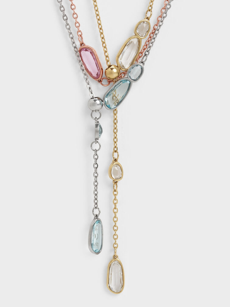 Collana Evangeline trasparente con pi&ugrave; cristalli, Oro, hi-res