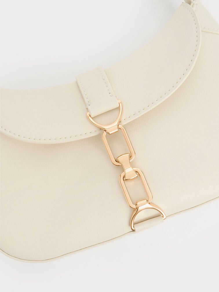 Agatha Chain-Accent Hobo Bag, Cream, hi-res