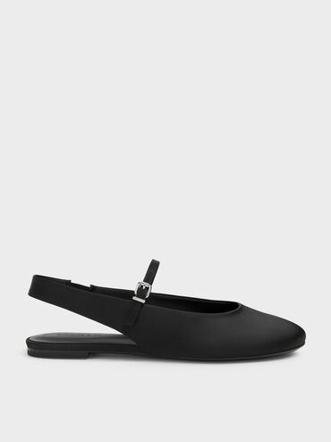 Ballerines slingback Imani en satin, Noir Textur&eacute;, hi-res