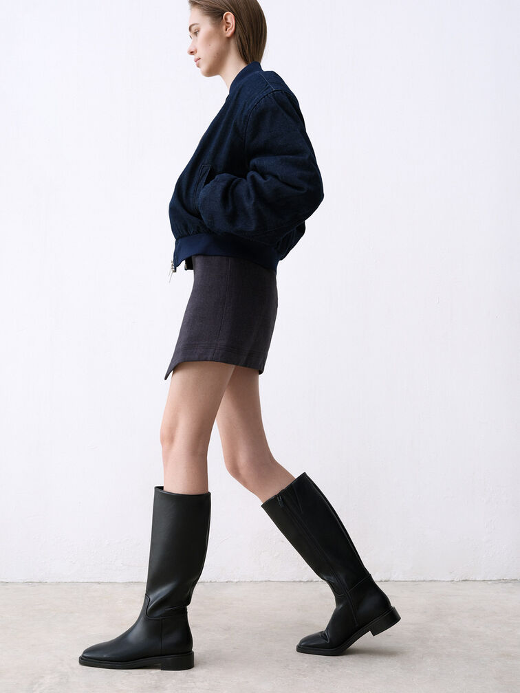 Side-Zip Knee-High Riding Boots, Schwarz, hi-res