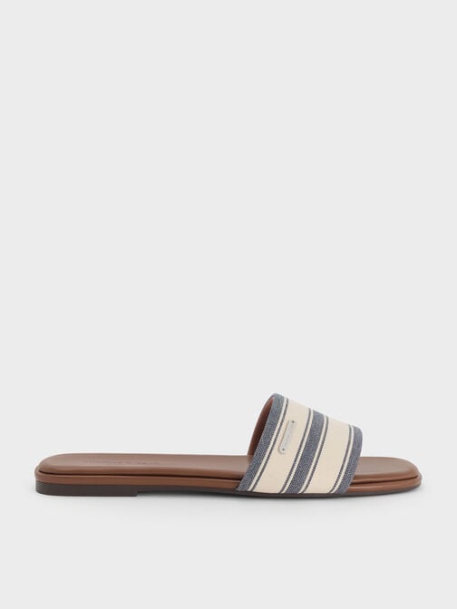 Striped Square-Toe Slide Sandals, Dark Blue, hi-res