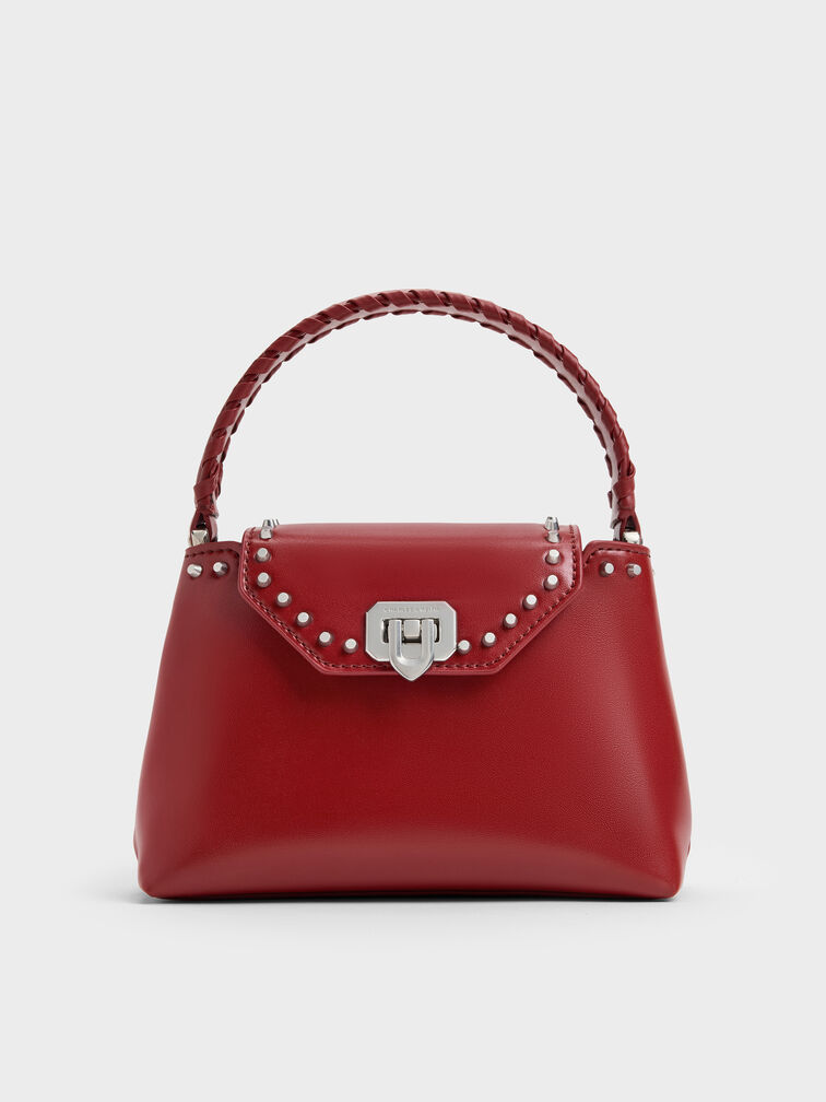 Arwen Studded Top Handle Bag, Red, hi-res