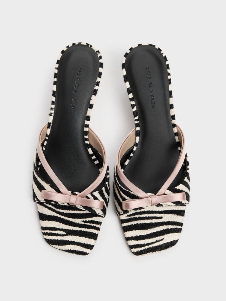 Mules Kaleen con tacco a gattino e stampa zebrata, Stampa animalier nera, hi-res