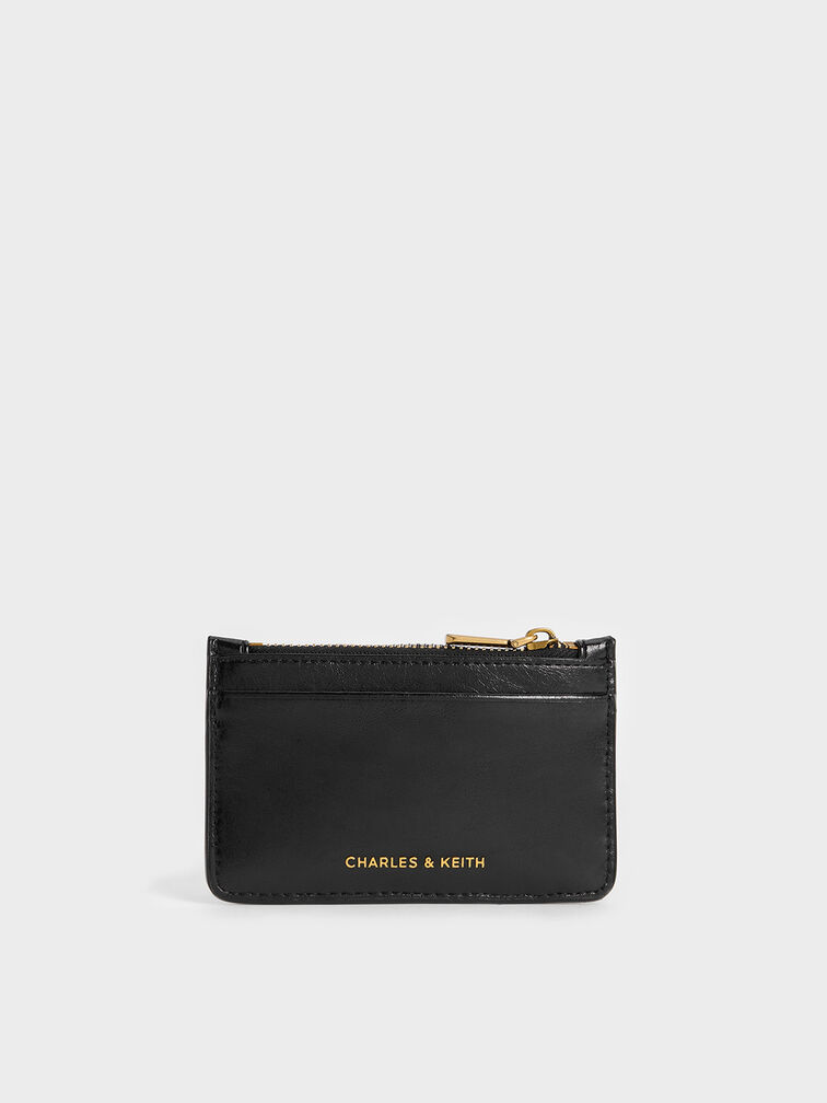 Donna Crinkle-Effect Panelled Card Holder, Schwarz, hi-res