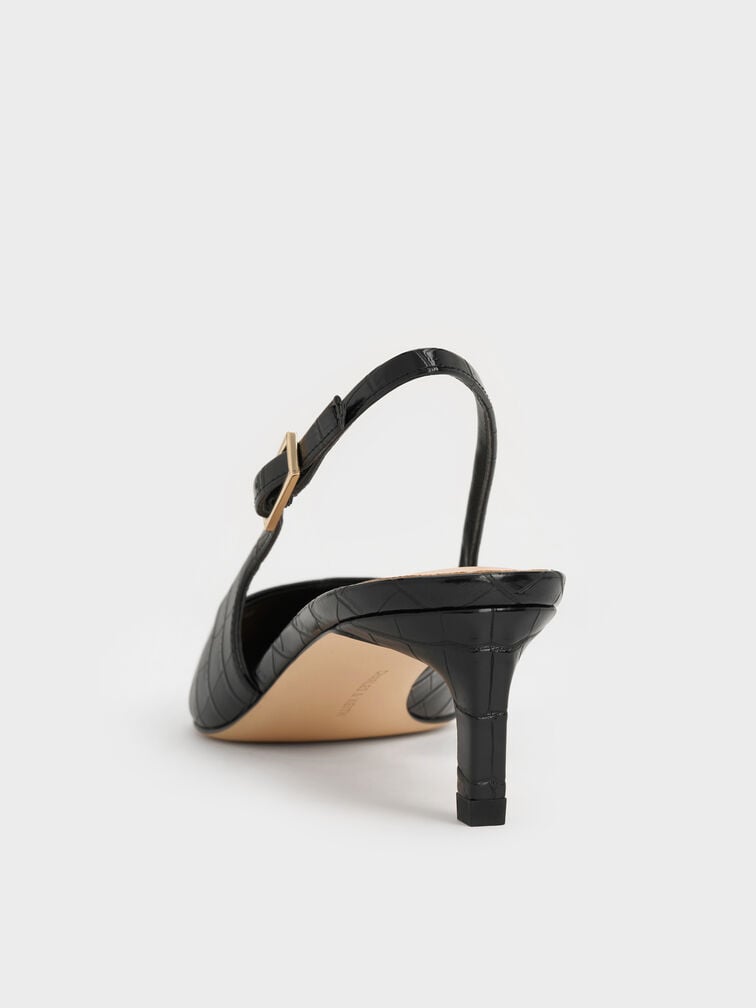 Luciana Croc-Effect Slingback Kitten Heels, Animal Print Black, hi-res