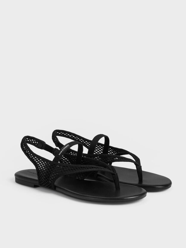 Ellory Slingback-Zehentrenner aus Mesh, Schwarz mit Textur, hi-res