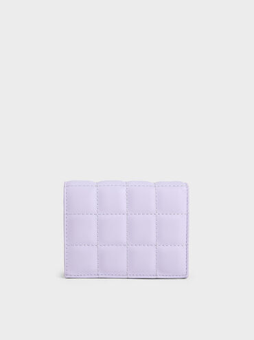 Portefeuille carr&eacute; matelass&eacute; &agrave; poign&eacute;e cha&icirc;ne, Lilas, hi-res