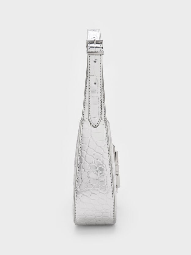 Cesia Croc-Effect Metallic-Accent Shoulder Bag, Silver, hi-res