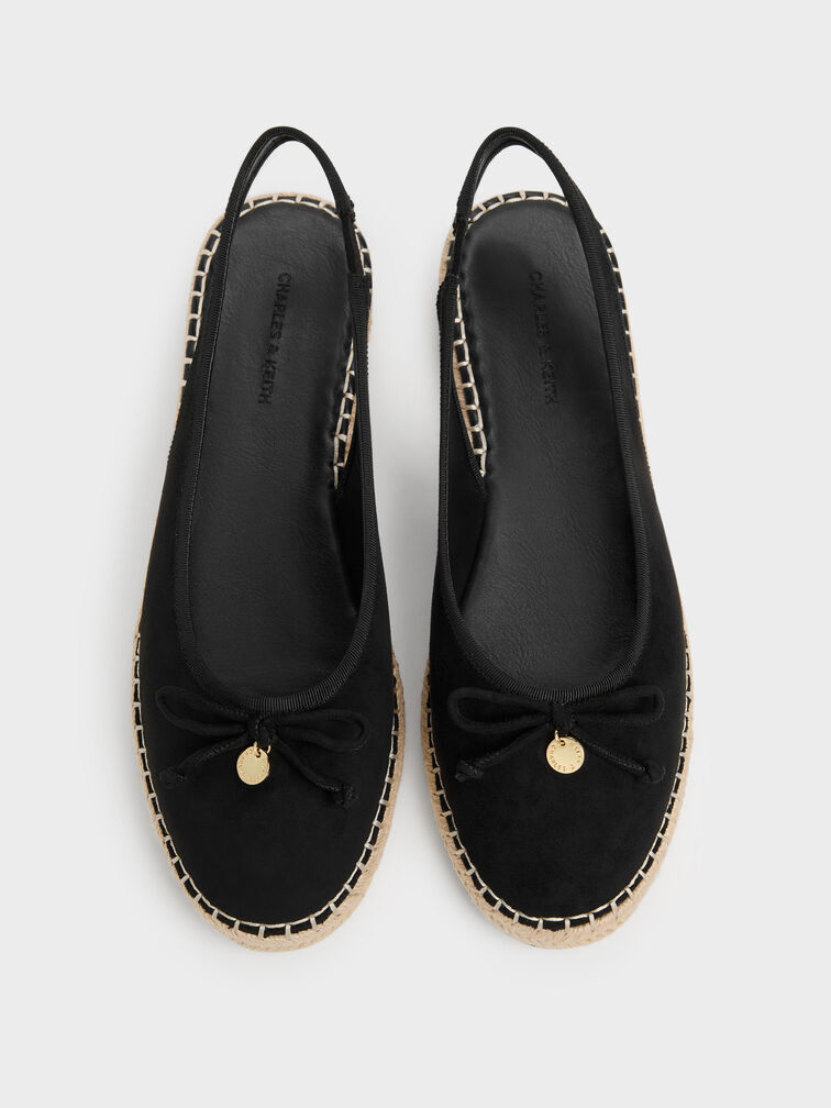 Espadrilles slingback &agrave; n&oelig;ud en faux daim, Noir Textur&eacute;, hi-res
