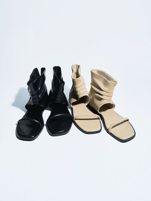 Joplin Ruched Faux Suede Boot Sandals, Beige, hi-res