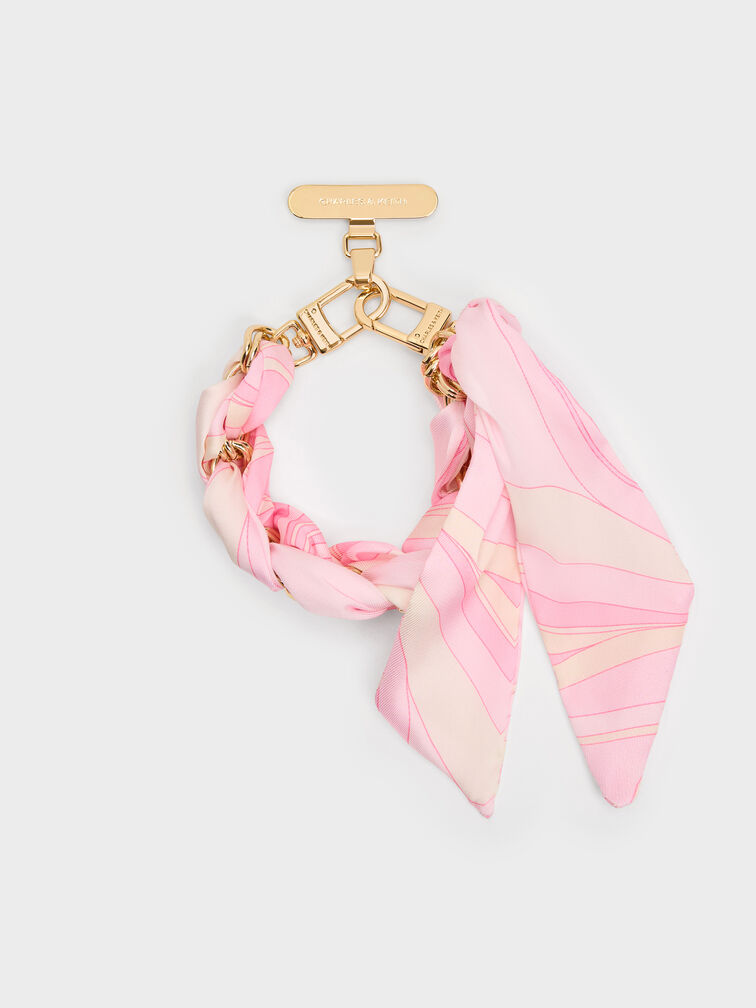 Taschenriemen aus Kette und Swirl-Tuch, Pink, hi-res