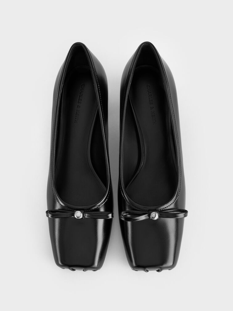 Escarpins à talon carré à détail métallique et bout carré, Noir, hi-res