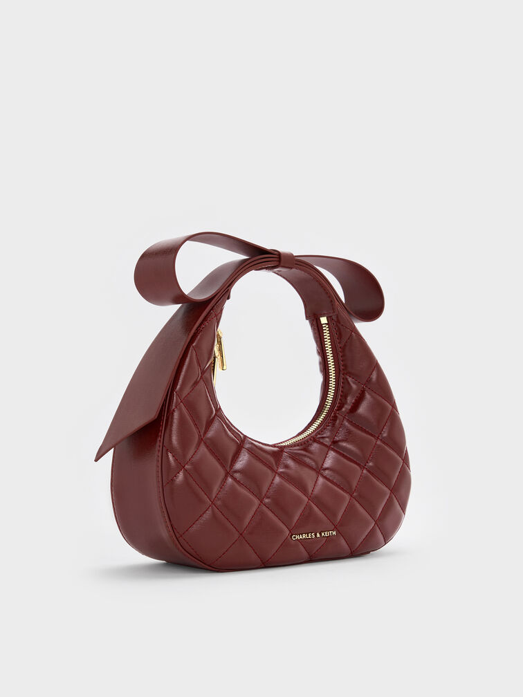 Janie Quilted Bow-Handle Bag, Burgundy, hi-res