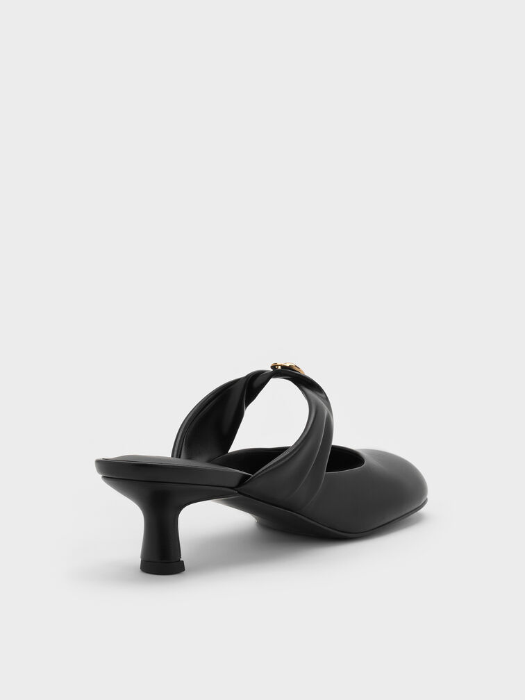 Mules &agrave; petits talons avec brides torsad&eacute;es et d&eacute;tails m&eacute;talliques, Noir, hi-res