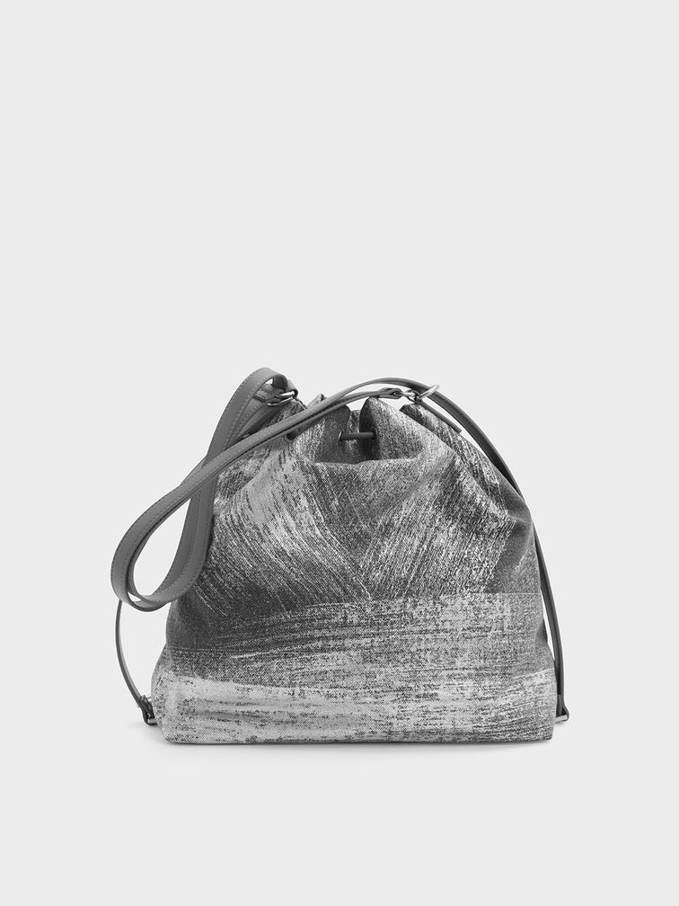 Neva Two-Way Bucket Bag aus gebürstetem Denim, Silberner gebürsteter Denim, hi-res