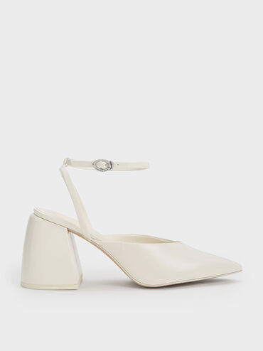 Chunky Heel Ankle-Strap Pumps, White, hi-res