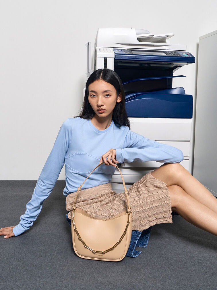 Robyn Chain-Handle Bag, Beige, hi-res
