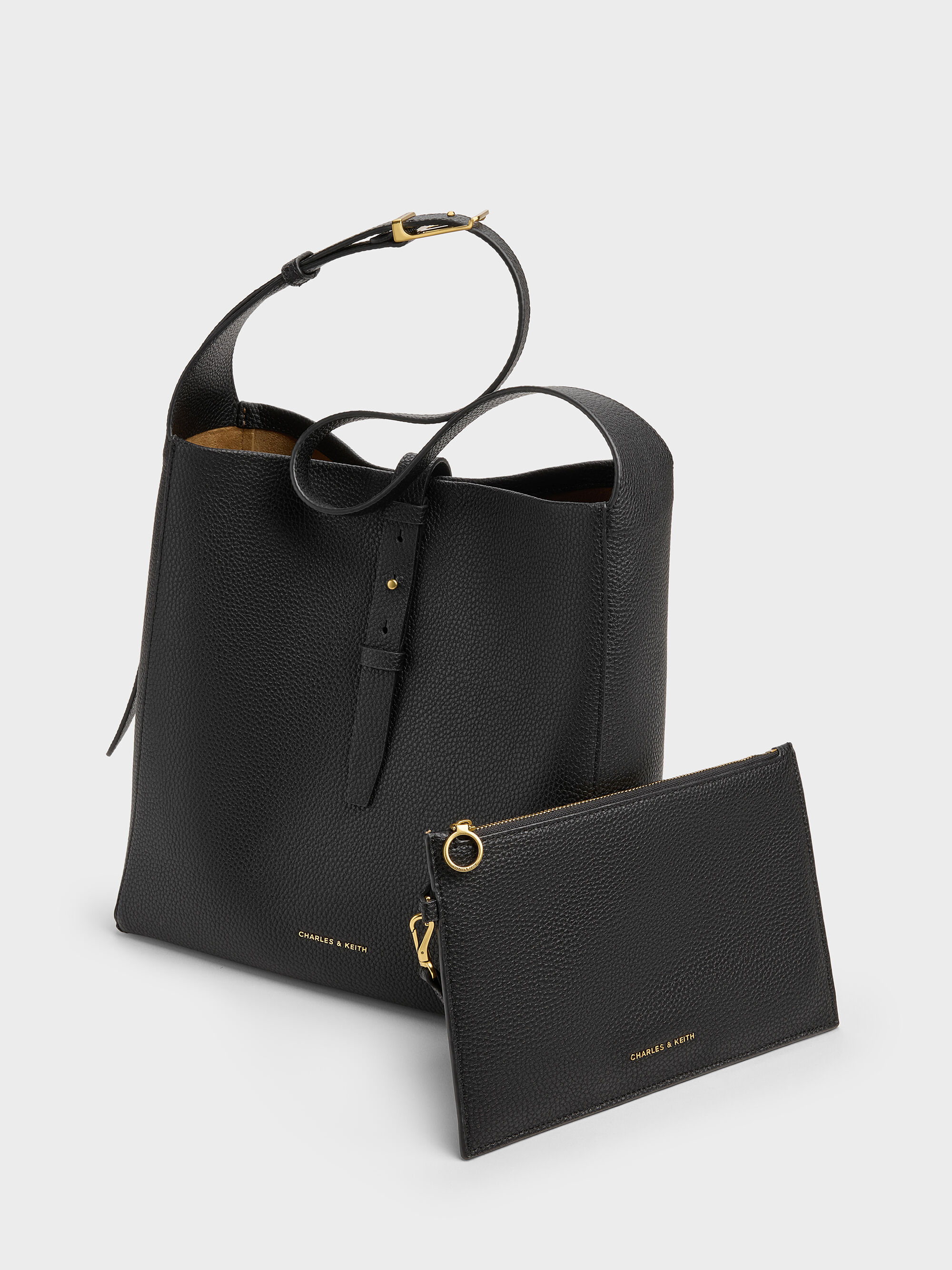 Black Beryl Recycled Leather Belted Hobo Bag - Black - Bags