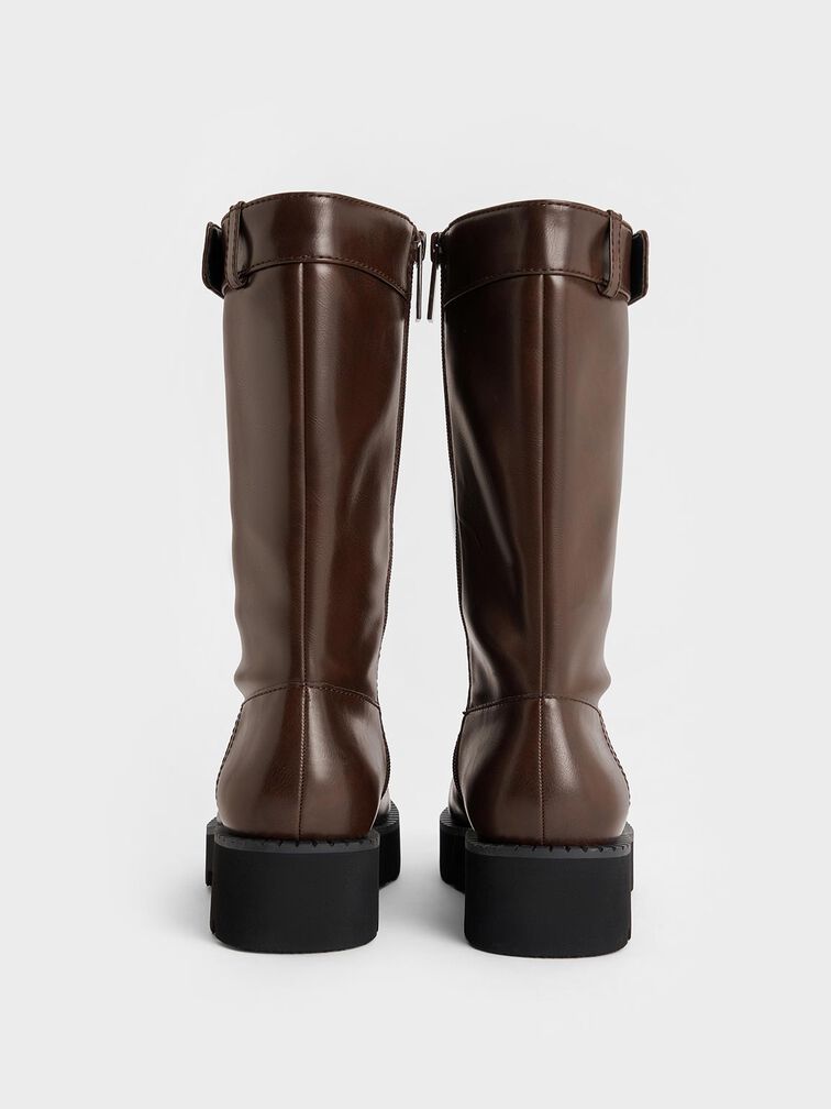 Side-Zip Lug-Sole Calf Boots, Dark Brown, hi-res