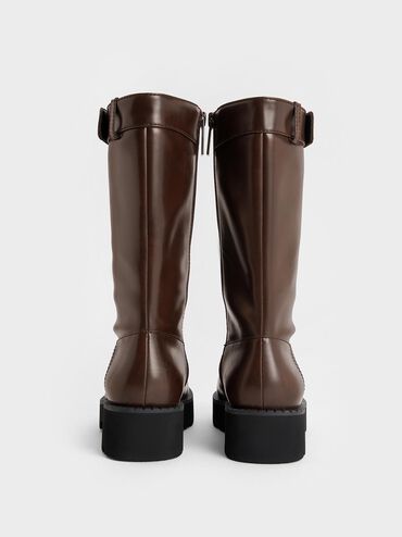 Side-Zip Lug-Sole Calf Boots, Dark Brown, hi-res