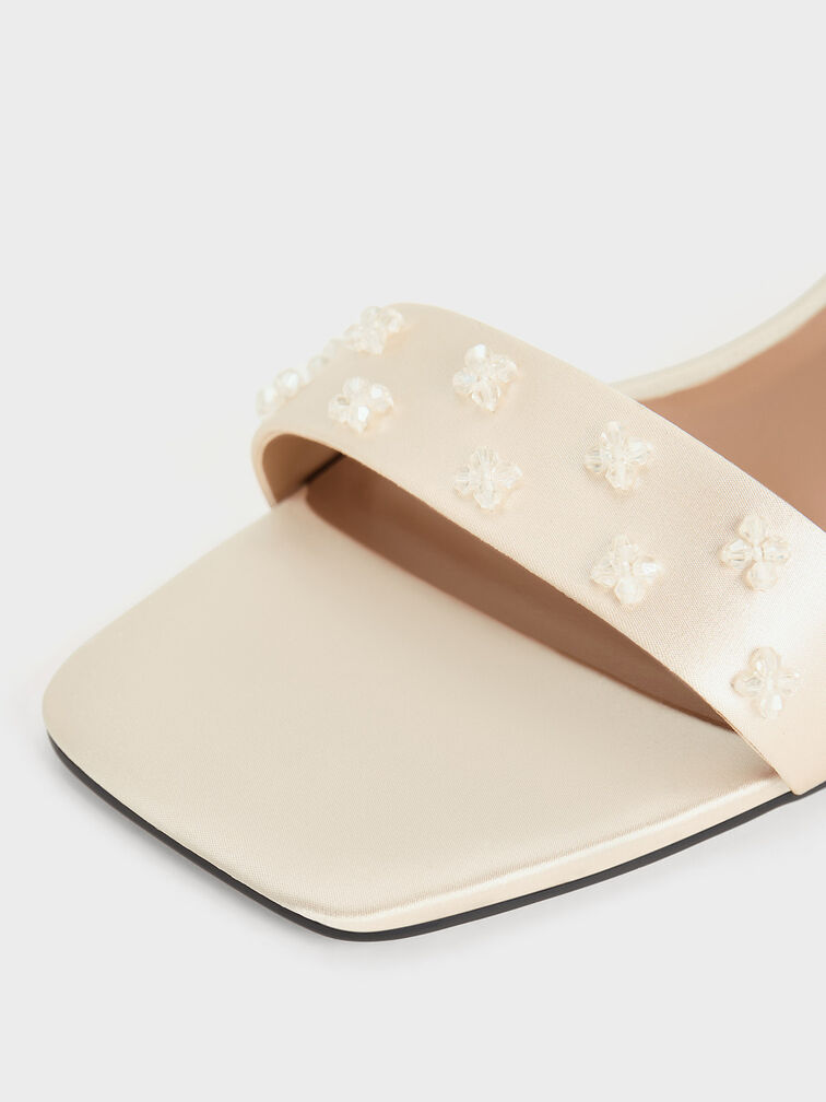 Recycled Polyester Beaded Heeled Sandals, Champagne, hi-res