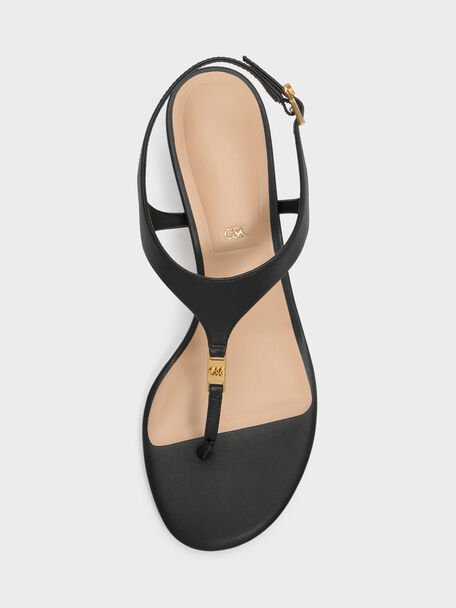 Sandalias de dedo con tac&oacute;n kitten de piel, Negro, hi-res