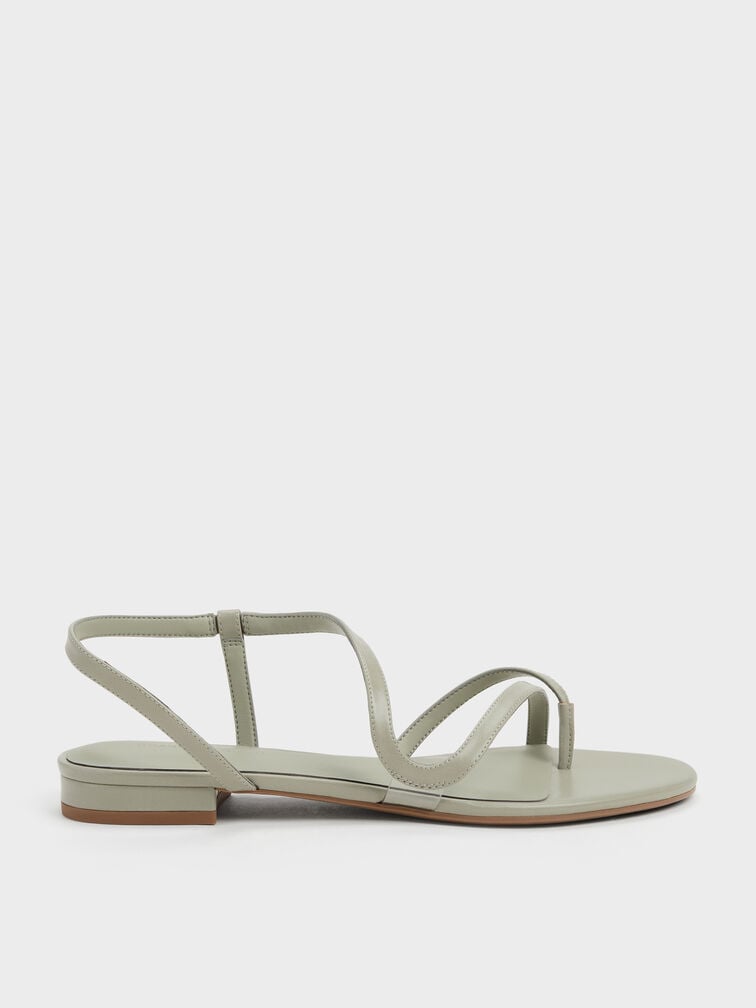 Arden Wavy Strappy Toe-Ring Flat Slingback Sandals, Mint Green, hi-res