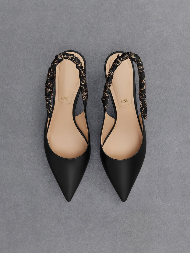 D&eacute;collet&eacute; slingback con stampa increspata in pelle Tully, Nero, hi-res
