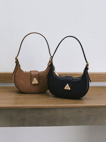 Trice Recycled Suede Metallic-Accent Belted Shoulder Bag, Mocha Brown, hi-res