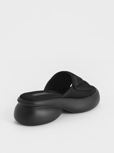 Mesh Platform Sporty Slide Sandals, Black Textured, hi-res