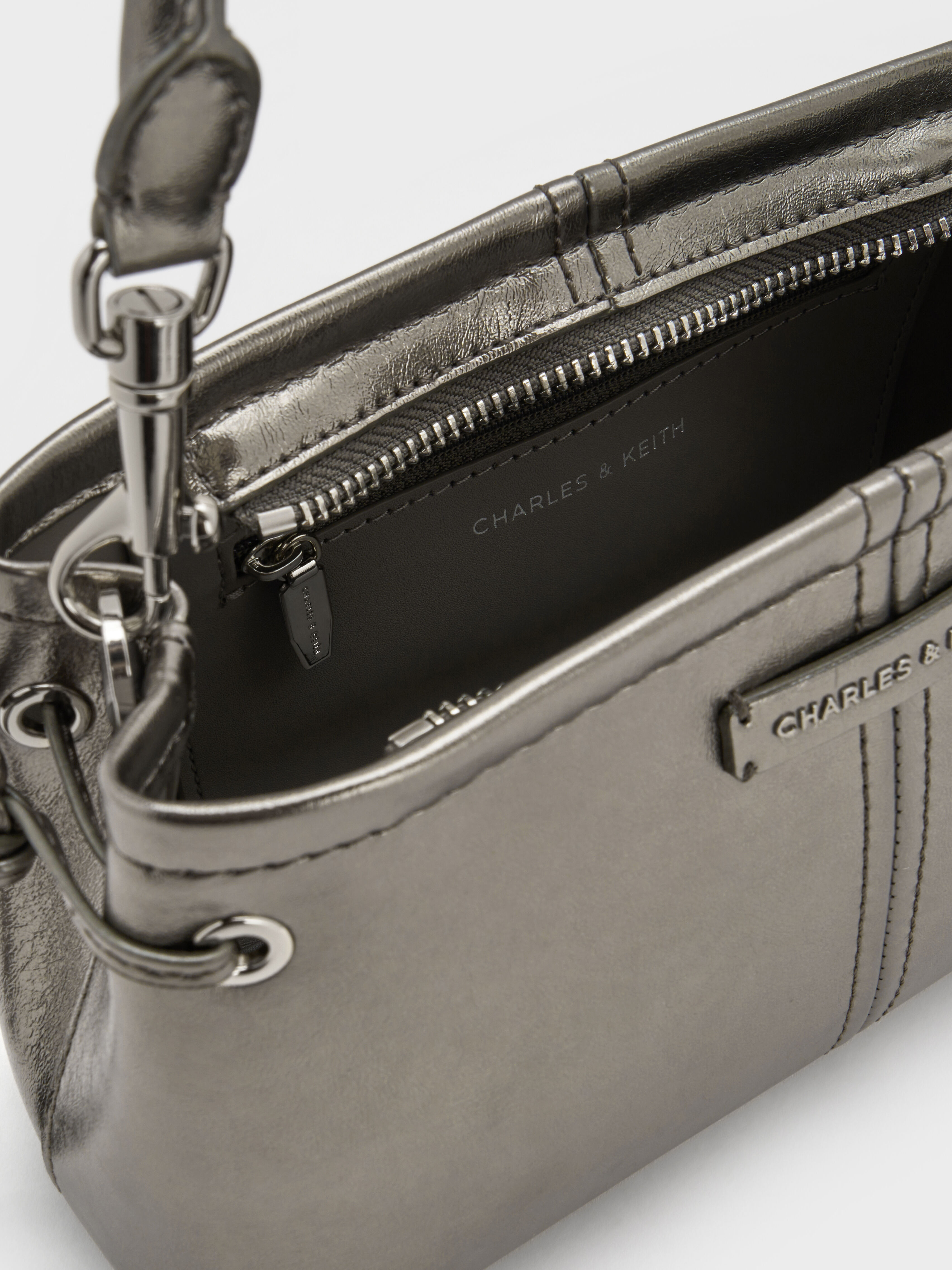 Pewter Noane Metallic Top Handle Bag - Pewter - Bags - CHARLES