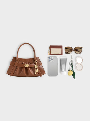 Isolde Crossbody-Tasche mit G&uuml;rteldetail und Raffung, Schokoladenbraun, hi-res