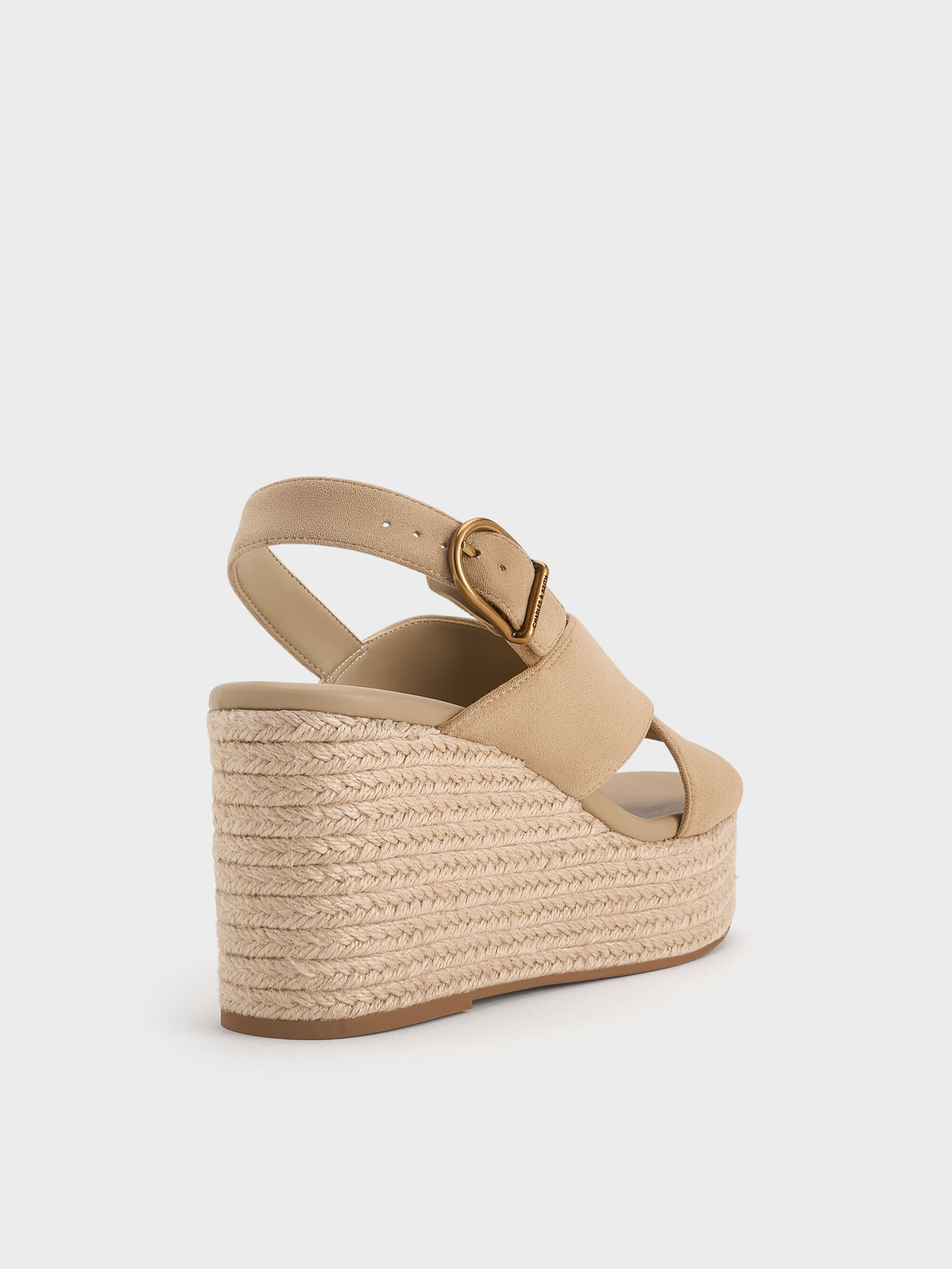 Sand Faux Suede Crossover Espadrille Wedges - Sand - Shoes