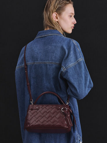 Sac à main tissé Ivette, Wineberry Red, hi-res