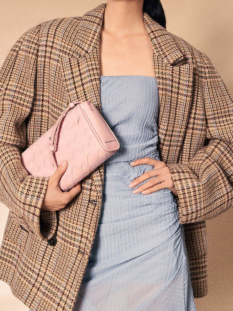 Ivette Woven Elongated Shoulder Bag, Light Pink, hi-res