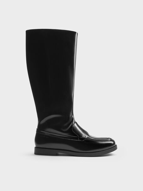 Botas tipo mocas&iacute;n por la rodilla Jagger, Negro pulido, hi-res
