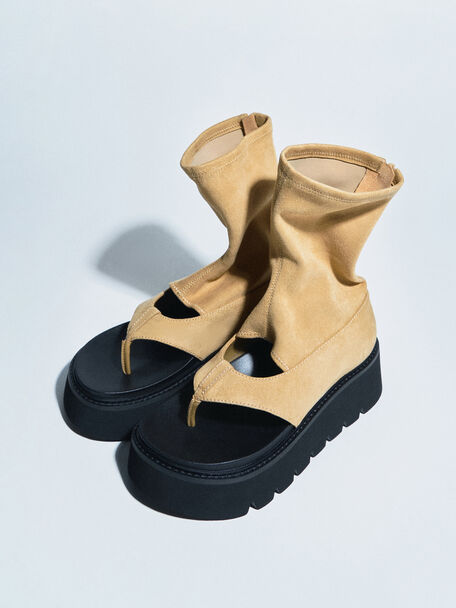 Sandalias tipo bota Laine con plataforma de ante sint&eacute;tico, Arena, hi-res